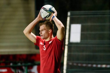 RIGA, LATVIA. 14 Ekim 2023. UEFA 19 Yaş Altı Şampiyonluk eleme maçı Letonya U-19 Norveç U-19 'a karşı.