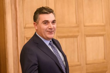 RIGA, LATVIA. 3 Kasım 2023. Ilia Darchiashvili (fotoğrafta) ve Gürcistan Dışişleri Bakanı Krisjanis Karins Letonya Dışişleri Bakanı ile görüştü.