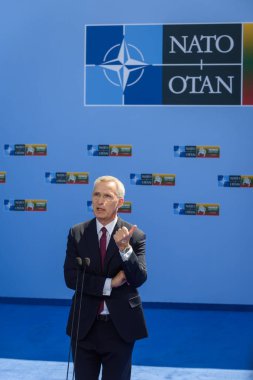 VILNIUS, LITHUANIA. 11 Temmuz 2023. NATO Genel Sekreteri Jens Stoltenberg, NATO SUMIT 2023 'ün eşiğinde.