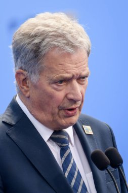 VILNIUS, LITHUANIA. 11 Temmuz 2023. Finlandiya Cumhurbaşkanı Sauli Niinisto, NATO SUMIT 2023 'ün eşiğinde. Vilnius, Litvanya.