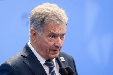VILNIUS, LITHUANIA. 11 Temmuz 2023. Finlandiya Cumhurbaşkanı Sauli Niinisto, NATO SUMIT 2023 'ün eşiğinde. Vilnius, Litvanya.