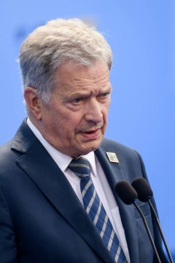 VILNIUS, LITHUANIA. 11 Temmuz 2023. Finlandiya Cumhurbaşkanı Sauli Niinisto, NATO SUMIT 2023 'ün eşiğinde. Vilnius, Litvanya.