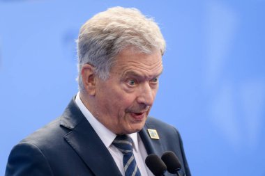 VILNIUS, LITHUANIA. 11 Temmuz 2023. Finlandiya Cumhurbaşkanı Sauli Niinisto, NATO SUMIT 2023 'ün eşiğinde. Vilnius, Litvanya.