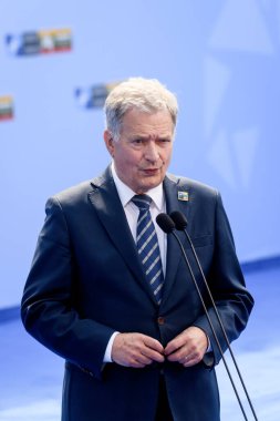 VILNIUS, LITHUANIA. 11 Temmuz 2023. Finlandiya Cumhurbaşkanı Sauli Niinisto, NATO SUMIT 2023 'ün eşiğinde. Vilnius, Litvanya.