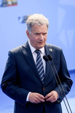 VILNIUS, LITHUANIA. 11 Temmuz 2023. Finlandiya Cumhurbaşkanı Sauli Niinisto, NATO SUMIT 2023 'ün eşiğinde. Vilnius, Litvanya.
