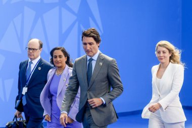 VILNIUS, LITHUANIA. 11 Temmuz 2023. Kanada Başbakanı Justin Trudeau, NATO SUMIT 2023 'ün eşiğinde. Vilnius, Litvanya.
