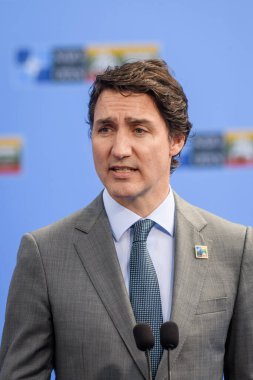 VILNIUS, LITHUANIA. 11 Temmuz 2023. Kanada Başbakanı Justin Trudeau, NATO SUMIT 2023 'ün eşiğinde. Vilnius, Litvanya.