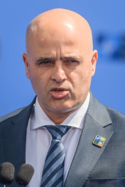 VILNIUS, LITHUANIA. 11 Temmuz 2023. Kuzey Makedonya Başbakanı Dimitar Kovaçevski, NATO SUMIT 2023 'ün eşiğinde. Vilnius, Litvanya.