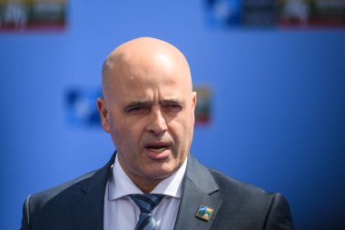 VILNIUS, LITHUANIA. 11 Temmuz 2023. Kuzey Makedonya Başbakanı Dimitar Kovaçevski, NATO SUMIT 2023 'ün eşiğinde. Vilnius, Litvanya.