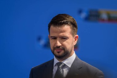 VILNIUS, LITHUANIA. 11 Temmuz 2023. Karadağ Cumhurbaşkanı Jakov Milatoviç, NATO SUMIT 2023 'ün eşiğinde. Vilnius, Litvanya.