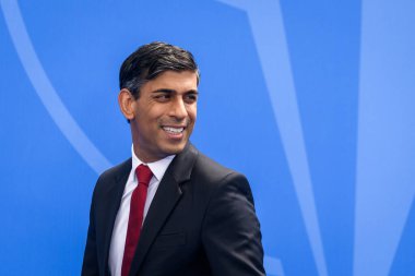 11.07.2023. VILNIUS, LITHUANIA. Rishi Sunak, Birleşik Krallık Başbakanı, NATO SUMIT 2023 'ün eşiğinde