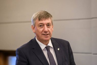 RIGA, LATVIA. 5 Mart 2024. Jan Jambon (R), Flanders Bakanı Evika Silina (L) ile görüştü, Letonya Başbakanı.