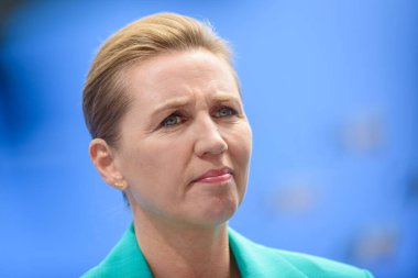 VILNIUS, LITHUANIA. 11th July 2023. Mette Frederiksen, Prime Minister of Denmark, during doorstep at  NATO SUMMIT 2024. clipart