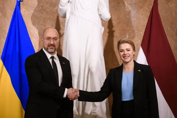 Riga Latvia Abril 2024 Denys Shmyhal Primer Ministro Ucrania Evika Imagen De Stock