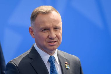 VILNIUS, LITHUANIA. 11 Temmuz 2023. Polonya Cumhurbaşkanı Andrzej Duda, NATO 'nun YAZETİ 2023' ün eşiğinde.