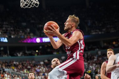 RIGA, LATVIA. 2 Temmuz 2024. FIBA OLYMPIC eleme turnuvası 2024 Gürcistan ve Letonya takımı arasında oynanan maç.