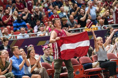 RIGA, LATVIA. 2 Temmuz 2024. FIBA OLYMPIC eleme turnuvası 2024 Gürcistan ve Letonya takımı arasında oynanan maç.