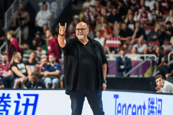 Stock image RIGA, LATVIA. 2nd July 2024. FIBA OLYMPIC Qualifying tournament 2024 game between team Georgia and team Latvia.