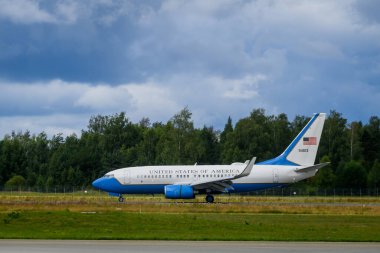 RIGA, LATVIA. 3rd July 2024. United States of America Air Force Boeing C-40C 737-7DM WL BBJ 54613 airplane at Riga International Airport. clipart