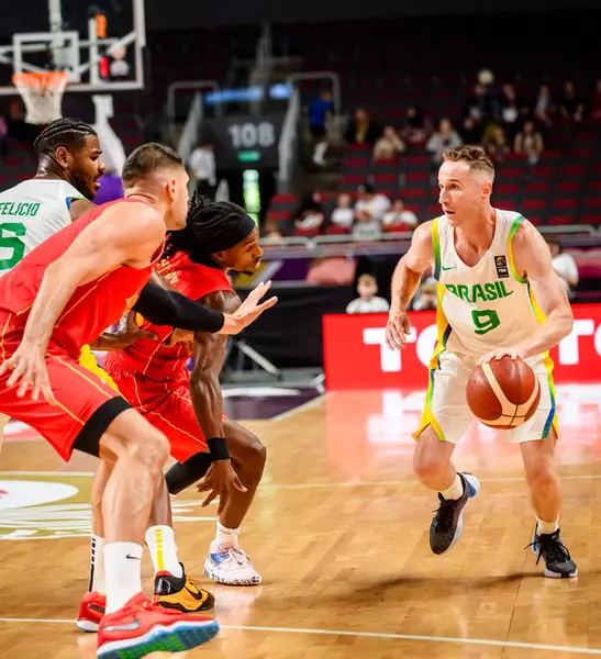 stock image RIGA, LATVIA. 2nd July 2024. FIBA OLYMPIC Qualifying tournament 2024 game between team Brazil and team Montenegro.