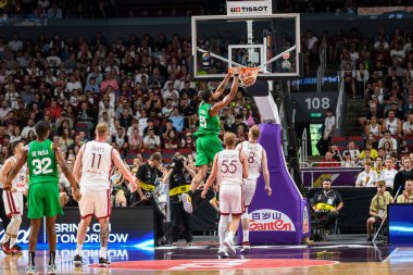 RIGA, LATVIA. 7 Temmuz 2024. FIBA OLYMPIC eleme turnuvası 2024 Letonya ve Brezilya takımı arasında oynanan maç.