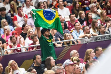 RIGA, LATVIA. 7 Temmuz 2024. FIBA OLYMPIC eleme turnuvası 2024 Letonya ve Brezilya takımı arasında oynanan maç.