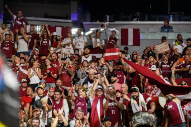 RIGA, LATVIA. 7 Temmuz 2024. FIBA OLYMPIC eleme turnuvası 2024 Letonya ve Brezilya takımı arasında oynanan maç.