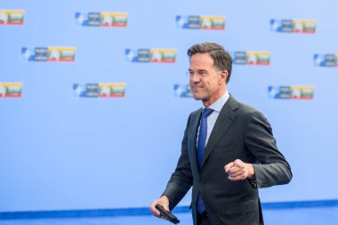 VILNIUS, LITHUANIA. 11 Temmuz 2023. Hollanda Başbakanı Mark Rutte, NATO SUMIT 2023 'ün eşiğinde. Vilnius, Litvanya.