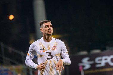 RIGA, LATVIA. 10 Ekim 2024. UEFA Ulusal Futbol Takımı Letonya ile Ulusal Futbol Takımı Kuzey Makedonya arasındaki Lider Maçı.