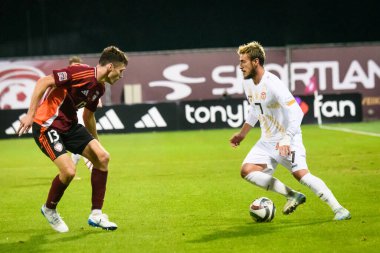 RIGA, LATVIA. 10 Ekim 2024. UEFA Ulusal Futbol Takımı Letonya ile Ulusal Futbol Takımı Kuzey Makedonya arasındaki Lider Maçı.