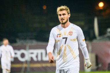 RIGA, LATVIA. 10 Ekim 2024. UEFA Ulusal Futbol Takımı Letonya ile Ulusal Futbol Takımı Kuzey Makedonya arasındaki Lider Maçı.