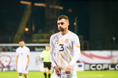 RIGA, LATVIA. 10 Ekim 2024. UEFA Ulusal Futbol Takımı Letonya ile Ulusal Futbol Takımı Kuzey Makedonya arasındaki Lider Maçı.