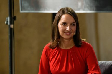 RIGA, LATVIA. 19 Ekim 2024. Kristine Berzina, 2024 Riga Konferansı sırasında Kuzey Alman Marshall Fonu genel müdürü..