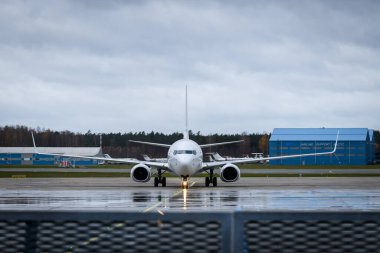 RIGA, LATVIA. 1st October 2024. Selective focus photo. MAVI GK AIRLINES, MGA TC MGR  BOEING 737 800 Airplane at RIX International Airport.