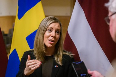 RIGA,  LATVIA. 26th November 2024. Baiba Braze, Minister of Foreign Affairs of Latvia meets with Jessica Rosencrantz (at photo), Minister for EU Affairs of Sweden. clipart