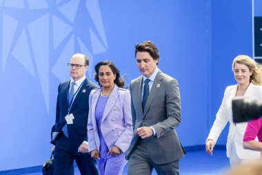 VILNIUS, LITHUANIA. 11 Temmuz 2023. Kanada Başbakanı Justin Trudeau, NATO SUMIT 2023 'ün eşiğinde. Vilnius, Litvanya.