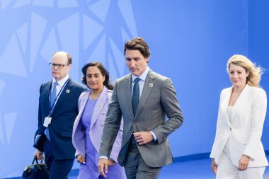 VILNIUS, LITHUANIA. 11 Temmuz 2023. Kanada Başbakanı Justin Trudeau, NATO SUMIT 2023 'ün eşiğinde. Vilnius, Litvanya.