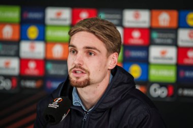 RIGA, LATVIA. 22 Ocak 2025. RIGA, LATVIA. UEFA Avrupa Ligi karşılaşmasından önce Amsterdam Ajax takımının basın toplantısı RFS ve AJAX.