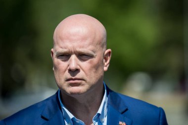 ADAZI, LATVIA. 15 Haziran 2025. Matthew Whitaker, ABD 'nin NATO Büyükelçisi Adazi Askeri Üssünü ziyaret etti.