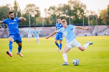 RIGA, LATVIA. 22 Temmuz 2025. UEFA Şampiyonlar Ligi İkinci eleme turu RFS ve Malmo takımı arasındaki 1. ayak maçı.