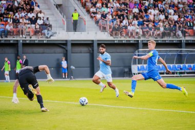RIGA, LATVIA. 22 Temmuz 2025. UEFA Şampiyonlar Ligi İkinci eleme turu RFS ve Malmo takımı arasındaki 1. ayak maçı.