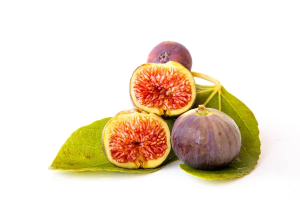 Fig Isolado Sobre Fundo Branco Fig Macro Frutas Frescas Com — Fotografia de Stock