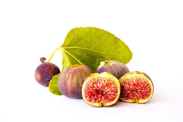 Fig Isolado Sobre Fundo Branco Fig Macro Frutas Frescas Com — Fotografia de Stock