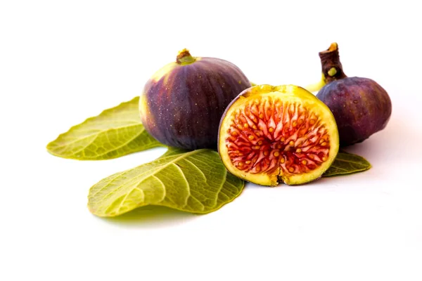 Figue Isolée Sur Fond Blanc Fig Macro Fruits Frais Avec — Photo