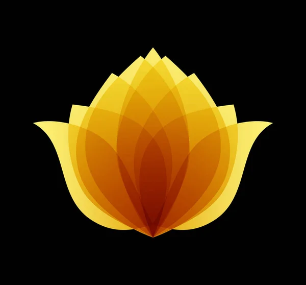 Golden lotus logo. Design flower symbol. Organic floral emblem template. Natural brand style of spa, cosmetics or beauty salon. Jpeg illustration.