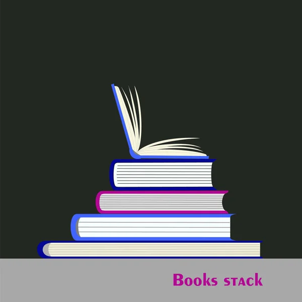 Pila Libri Hardback Con Copertine Colorate Libro Aperto Alto Lettura — Vettoriale Stock
