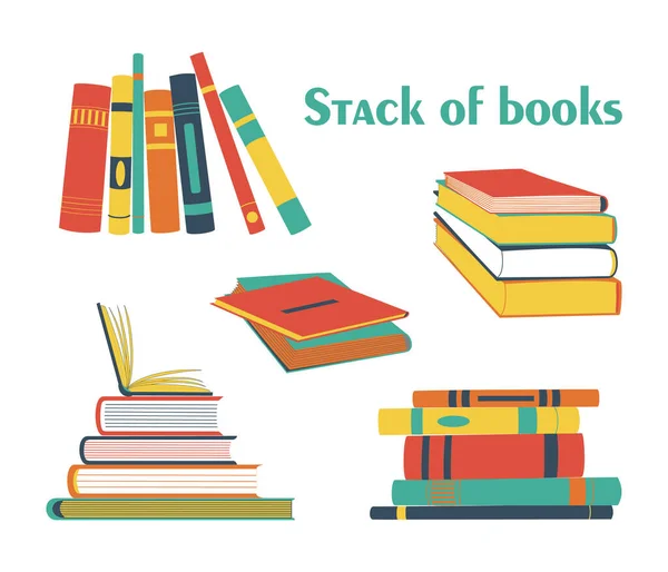 Conjunto Libros Pila Lectura Vectorial Educación Enseñanza Aprendizaje Elemento Diseño — Vector de stock