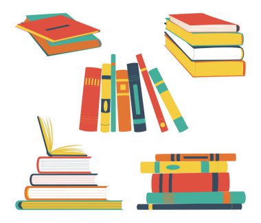 Set of stack books. Reading, education, teaching, learning design element isolated on white. Jpeg illustration.