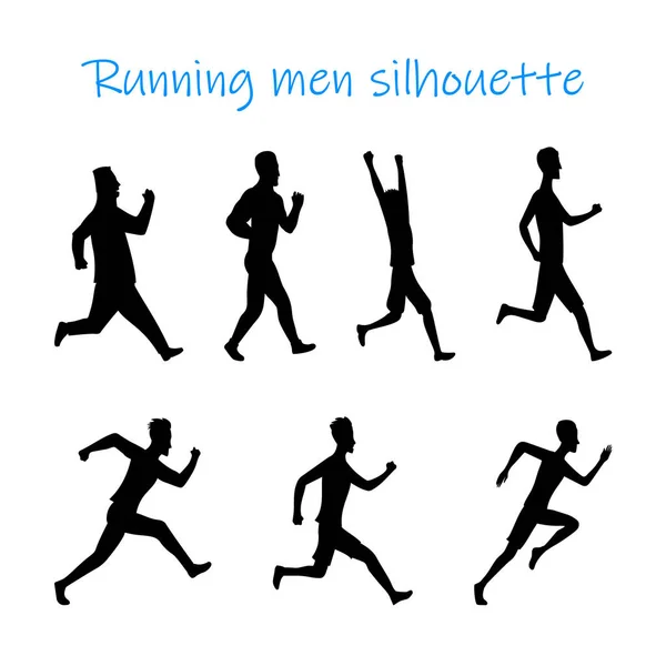 Réglez Les Silhouettes Cours Exécution Cheminots Sur Sprint Hommes Forme — Image vectorielle