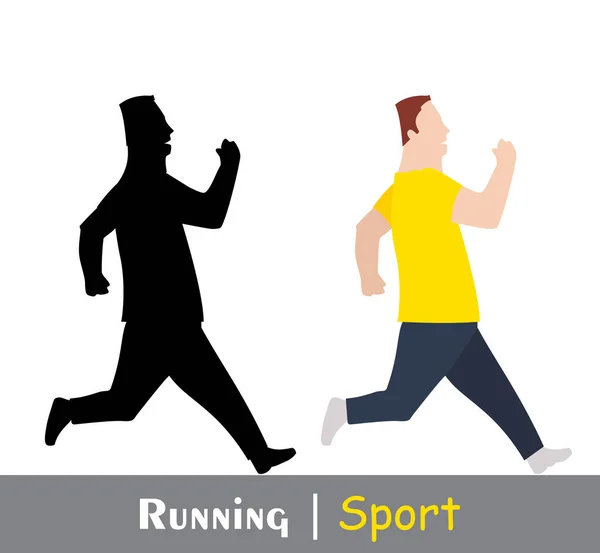 Hombre Gordo Corriendo Silueta Color Negro Cuerpo Humano Activo Movimiento — Vector de stock